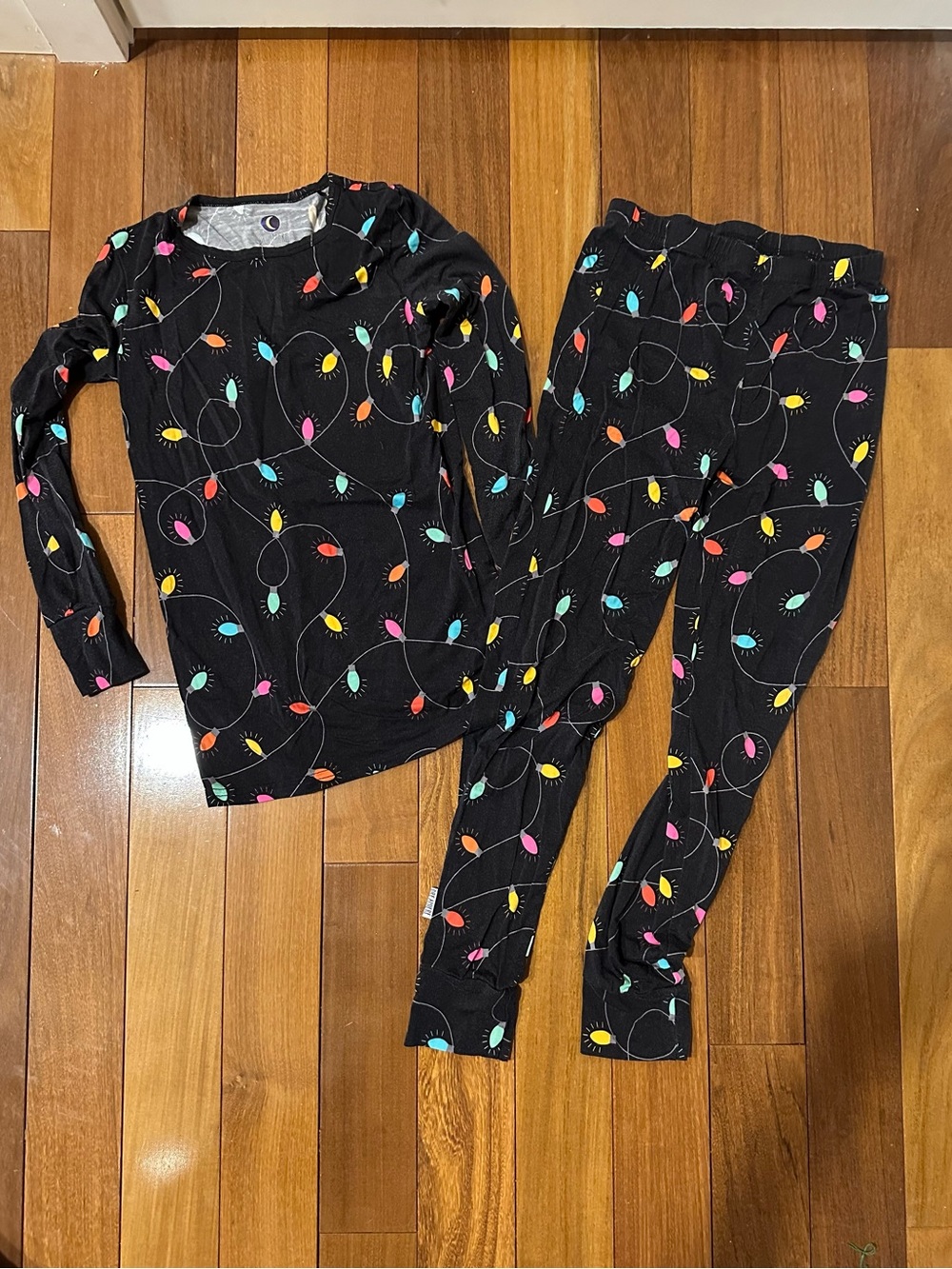 Kids Black Holiday Light Print Pajama Set